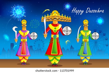 illustration of Raavan Dahan for Dusshera celebration