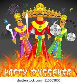 illustration of Raavan Dahan for Dusshera celebration