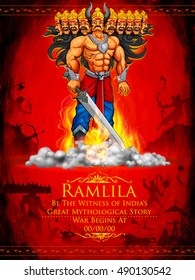 illustration of Raavan Dahan for Dusshera celebration Navratri festival of India poster