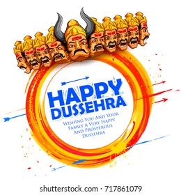 illustration of Raavana with ten heads for Navratri festival of India poster with Hindi text Dussehra