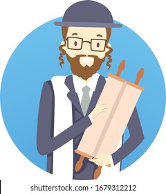 Illustration Of A Rabbi Man Holding A Torah Scroll