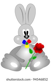 Illustration of a rabbit babe with a flower on a white background