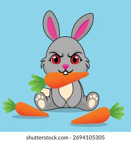 Illustration of a rabbit biting a carrot.