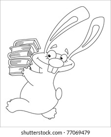 illustration of a rabbit and books outlined