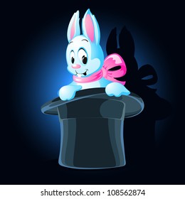 Illustration of a rabbit with bow in a hat on dark background