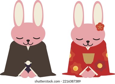 Illustration Of A Rabbit Bowing In Seiza