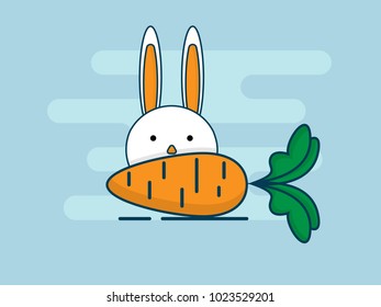 illustration of rabbit with carrot flat design vector background