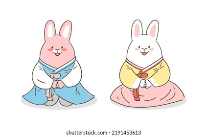 An illustration of a rabbit character with hanbok.