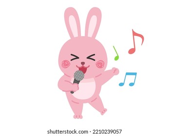 Illustration of a rabbit character singing karaoke.