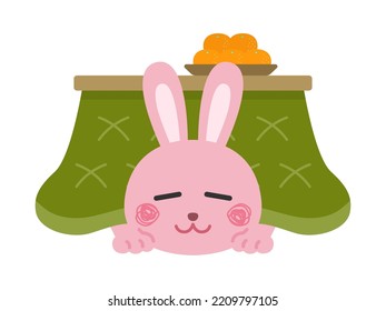 Illustration of a rabbit character sleeping on a kotatsu.