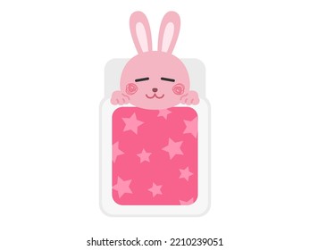 Illustration of a rabbit character sleeping on a futon.