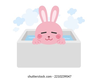 Illustration of a rabbit character taking a bath and relaxing.