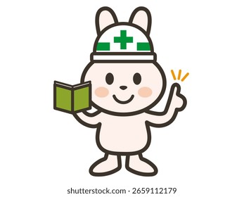 Ilustración de un conejo en un sitio de construcción mirando una nota y dando una explicación