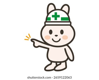 Illustration of a rabbit at a construction site pointing