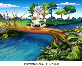 Illustration of a rabbit crossing the river