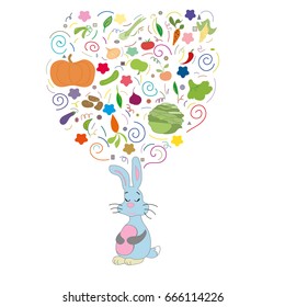 Illustration of a rabbit dreaming of eating