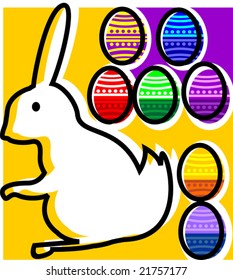 Illustration of rabbit, Easter eggs in a yellow colour background	