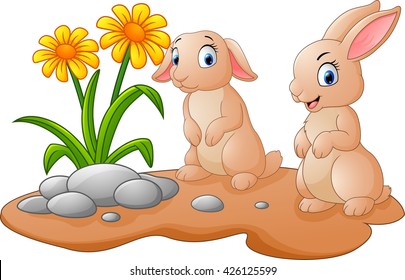 illustration rabbit with flower