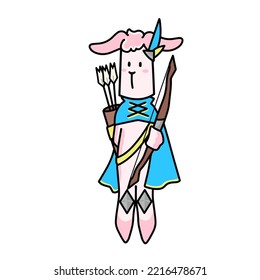 Illustration of a rabbit in the form of a bowman, RPG game style