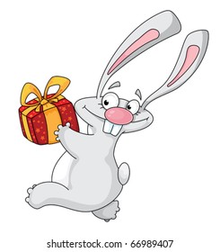 illustration of a rabbit with gift box