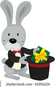 illustration of rabbit with gift box on a white background