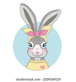 Illustration of a rabbit in a head scarf for printing on clothes, postcards