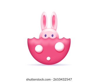 illustration of a rabbit hiding inside an easter egg. newly hatched rabbit. bunny ears. symbol. minimalist 3d style design. easter elements. decoration