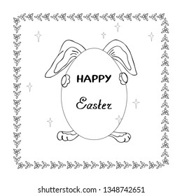 Illustration of a rabbit holding an egg in the feast of Resurrection for coloring children to decorate the card design