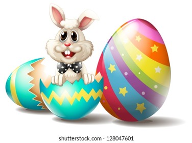 Illustration rabbit inside cracked easter egg white background