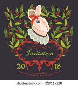 illustration rabbit invitation, Easter day Card, Birthday Card