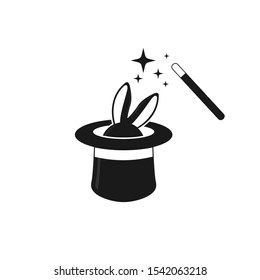 Illustration of rabbit in magic hat.   vector icon in trendy flat style