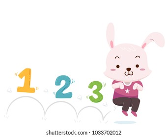 Illustration of a Rabbit Mascot Jumping from 123 Numbers