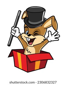 illustration of rabbit mascot wearing magician hat