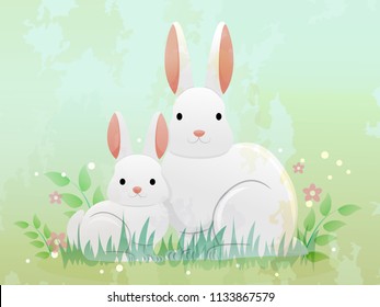 Illustration of a Rabbit Mother with Her Young Rabbit, a Kitten eps10