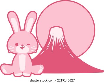 Illustration of a rabbit, Mt.Fuji and sunrise