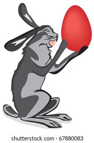 Illustration of the rabbit with a painted egg on a white background.