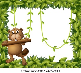 Illustration of a rabbit and plant frame on a white background