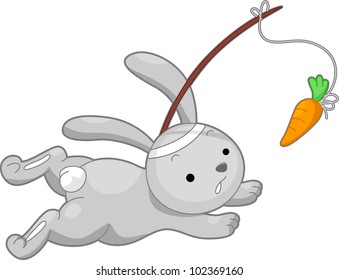 Illustration of a Rabbit Running After a Carrot