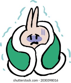 Illustration of a rabbit shivering on a futon