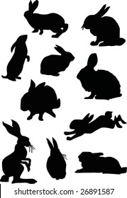 illustration with rabbit silhouette collection isolated on white background
