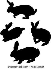 illustration with rabbit silhouettes collection isolated on white background