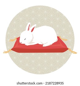 Illustration of Rabbit sleeping on red cushion, Vector illustration