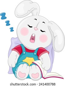 Illustration of a Rabbit Sleeping Soundly With an Open Book Resting Beside Him