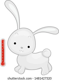 Illustration of a Rabbit and a Thermometer with Red Liquid