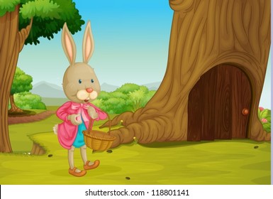 illustration of a rabbit and a tree in a beautiful nature