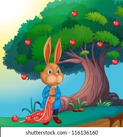 ilustración de un conejo bajo un árbol