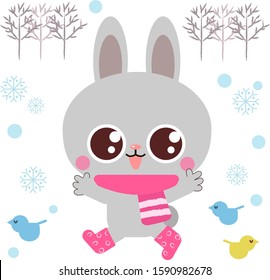 Illustration of rabbit with winter season