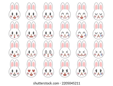 Illustration of a rabbit's face. Facial expressions and emotions icon set. Vector illustration.