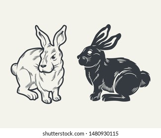 Illustration of rabbits silhouette, hand drawing