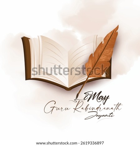 Illustration of Rabindranath Tagore Jayanti, creative tricolour background of Tagore Jayanti, vintage background with vector book and kalam 